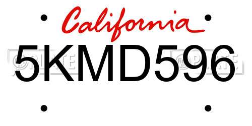 5KMD596 California License Plate
