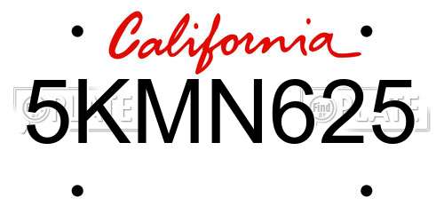 5KMN625 California License Plate