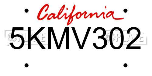 5KMV302 California License Plate