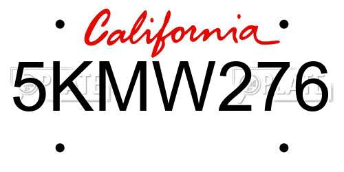 5KMW276 California License Plate