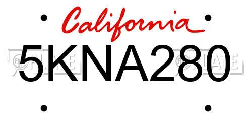 5KNA280 California License Plate
