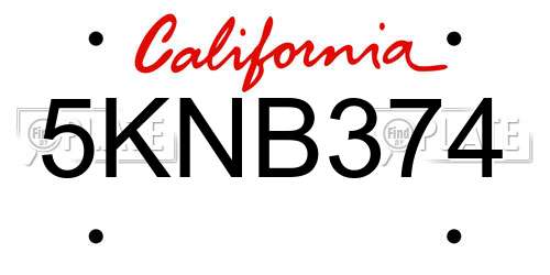 5KNB374 California License Plate