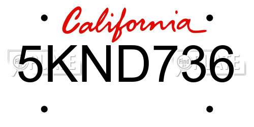 5KND736 California License Plate