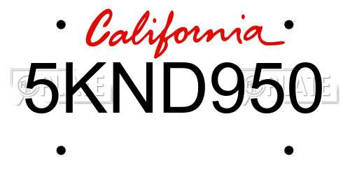 5KND950 California License Plate