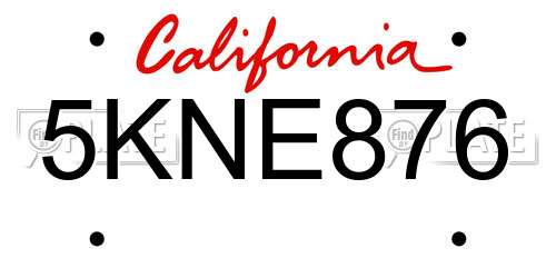 5KNE876 California License Plate