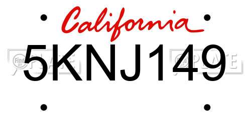 5KNJ149 California License Plate