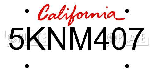 5KNM407 California License Plate