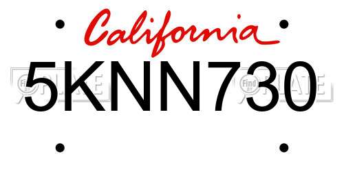 5KNN730 California License Plate