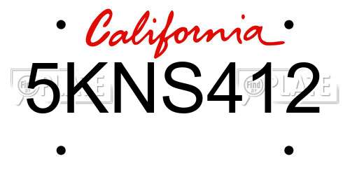5KNS412 California License Plate