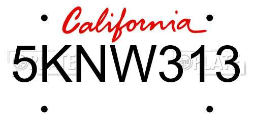 5KNW313 California License Plate