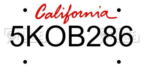 5KOB286 California License Plate