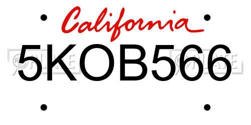 5KOB566 California License Plate