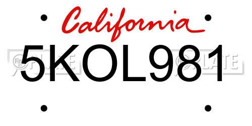 5KOL981 California License Plate