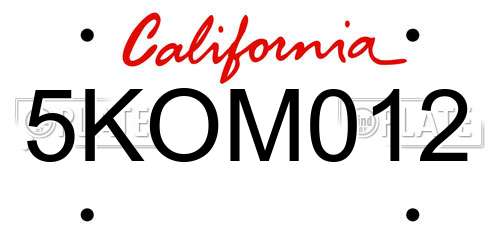 5KOM012 California License Plate