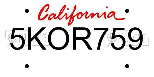 5KOR759 California License Plate
