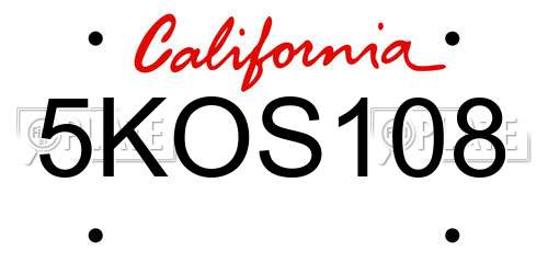 5KOS108 California License Plate