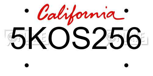 5KOS256 California License Plate