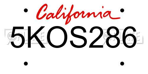 5KOS286 California License Plate