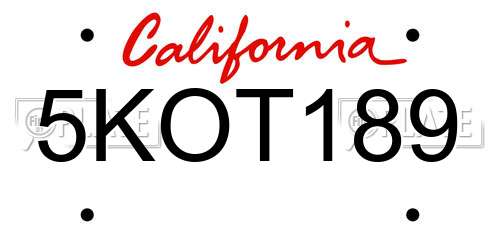 5KOT189 California License Plate