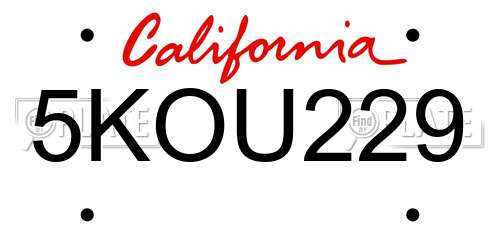5KOU229 California License Plate