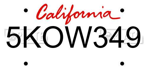 5KOW349 California License Plate
