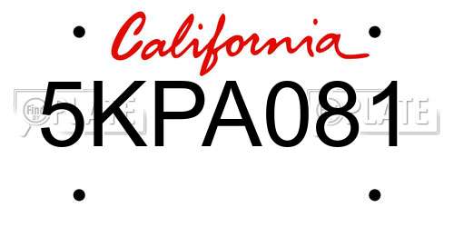 5KPA081 California License Plate