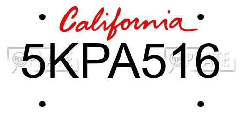 5KPA516 California License Plate