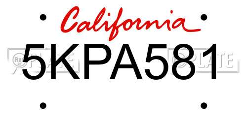5KPA581 California License Plate