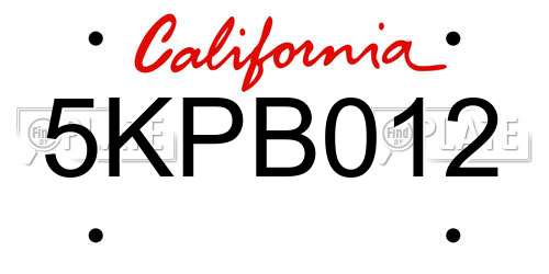 5KPB012 California License Plate