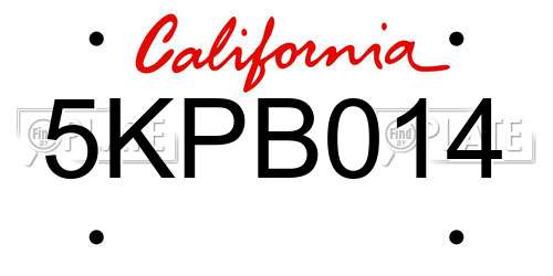 5KPB014 California License Plate