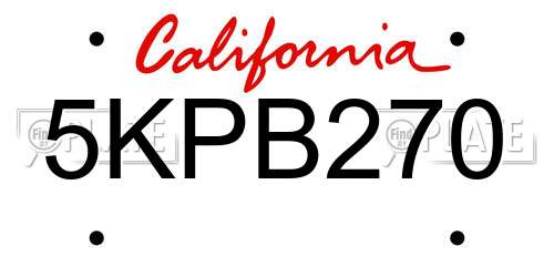 5KPB270 California License Plate