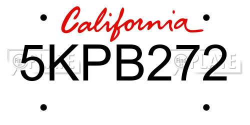 5KPB272 California License Plate