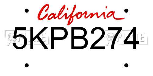 5KPB274 California License Plate