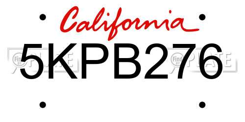 5KPB276 California License Plate