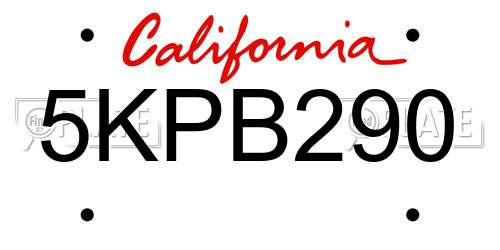 5KPB290 California License Plate