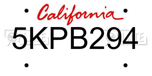 5KPB294 California License Plate