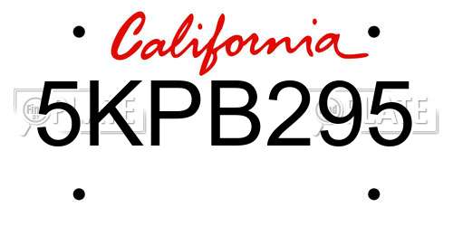 5KPB295 California License Plate