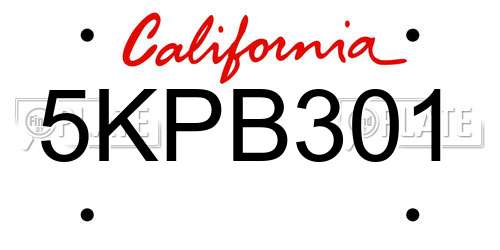 5KPB301 California License Plate