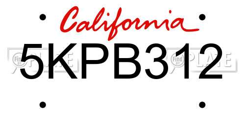 5KPB312 California License Plate