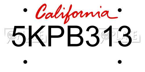5KPB313 California License Plate