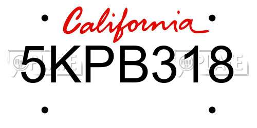 5KPB318 California License Plate