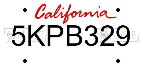 5KPB329 California License Plate