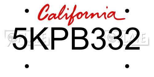 5KPB332 California License Plate