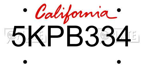 5KPB334 California License Plate