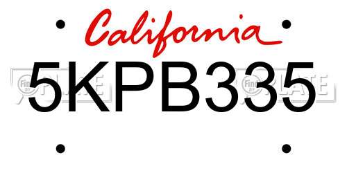5KPB335 California License Plate