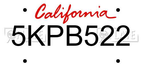 5KPB522 California License Plate