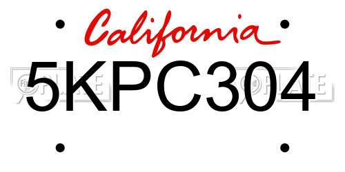 5KPC304 California License Plate