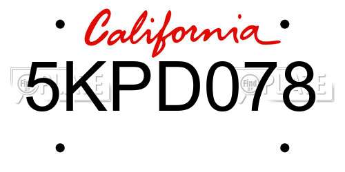 5KPD078 California License Plate