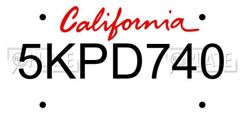 5KPD740 California License Plate