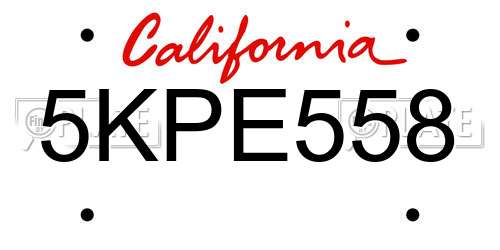 5KPE558 California License Plate